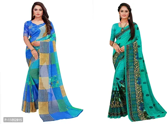 Attractive Georgette Saree with Blouse piece For Women Pack Of 2-thumb0