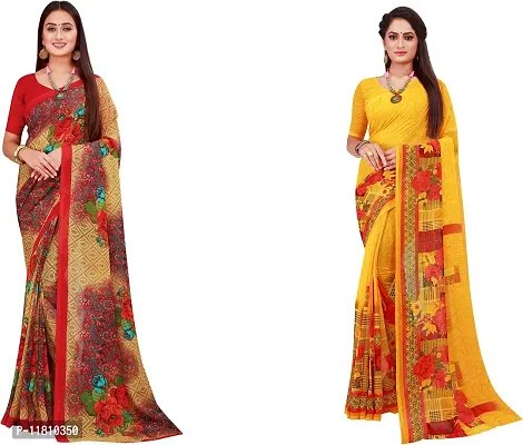 Stylish Georgette Multicoloured Daily Wear Saree with Blouse piece For Women Pack Of 2