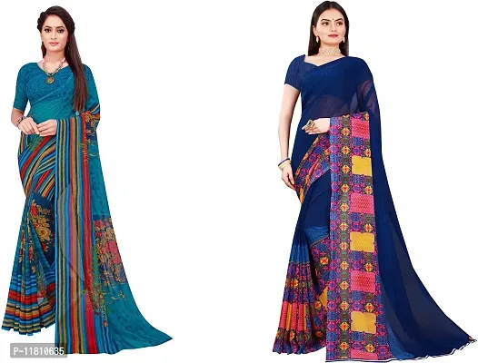 Stylish Georgette Multicoloured Daily Wear Saree with Blouse piece For Women Pack Of 2