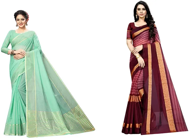 Stylish Blend Saree With Blouse Piece For Women Pack Of 2