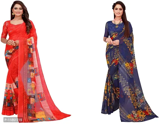 Attractive Georgette Saree with Blouse piece For Women Pack Of 2