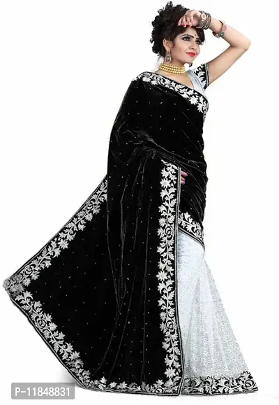 Trendy Velvet Saree with Blouse piece For Women-thumb3