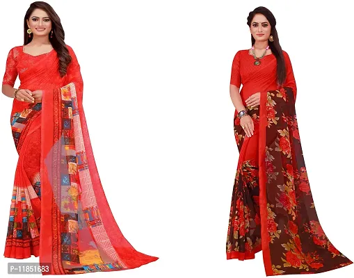 Attractive Georgette Saree with Blouse piece For Women Pack Of 2-thumb0