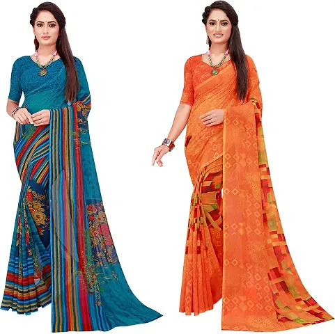 Stylish Georgette Saree With Blouse Piece For Women Pack Of 2