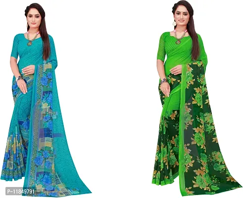 Attractive Georgette Saree with Blouse piece For Women Pack Of 2-thumb0