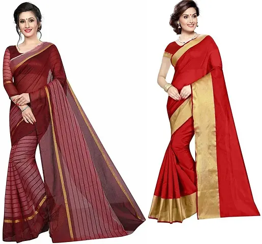 Stylish Fancy Silk Saree With Blouse Piece For Women Pack Of 2