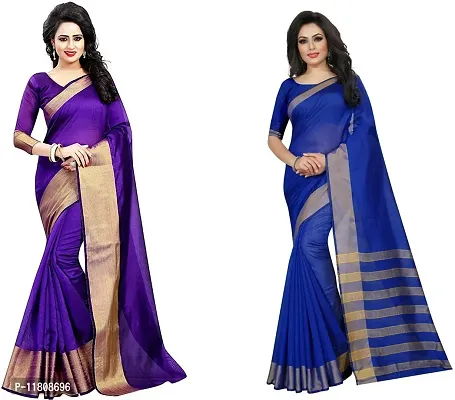 Stylish Cotton Silk Multicoloured Daily Wear Saree with Blouse piece For Women Pack Of 2