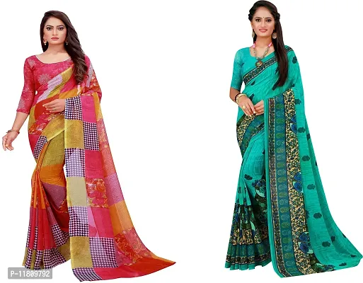 Stylish Georgette Multicoloured Daily Wear Saree with Blouse piece For Women Pack Of 2