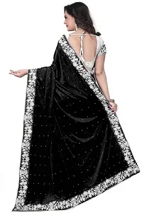 Trendy Velvet Saree with Blouse piece For Women-thumb1