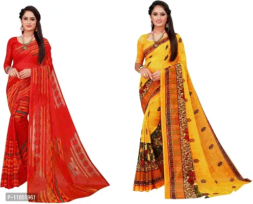 Attractive Georgette Saree with Blouse piece For Women Pack Of 2-thumb0