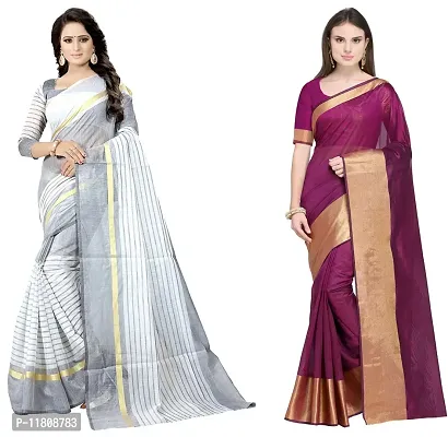 Stylish Cotton Silk Multicoloured Daily Wear Saree with Blouse piece For Women Pack Of 2