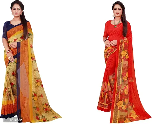 Stylish Georgette Multicoloured Daily Wear Saree with Blouse piece For Women Pack Of 2-thumb0