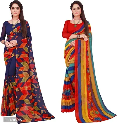 Stylish Georgette Multicoloured Daily Wear Saree with Blouse piece For Women Pack Of 2