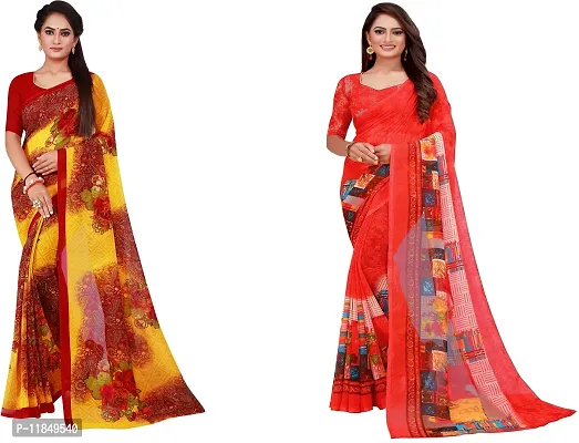 Attractive Georgette Saree with Blouse piece For Women Pack Of 2-thumb0