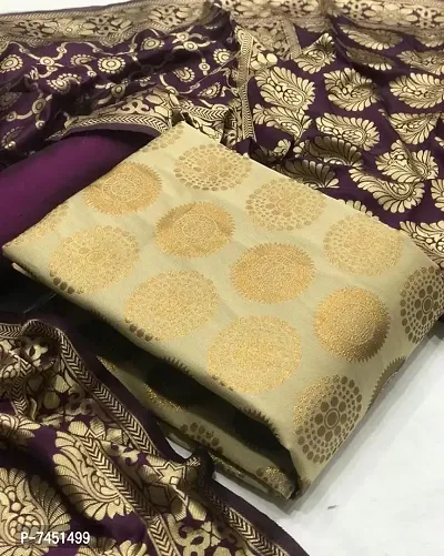 Elegant Banarasi Silk Golden Jacquard Dress Material With Dupatta Set For Women