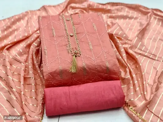 Stylish Chanderi Silk Dress Material With Dupatta-thumb0