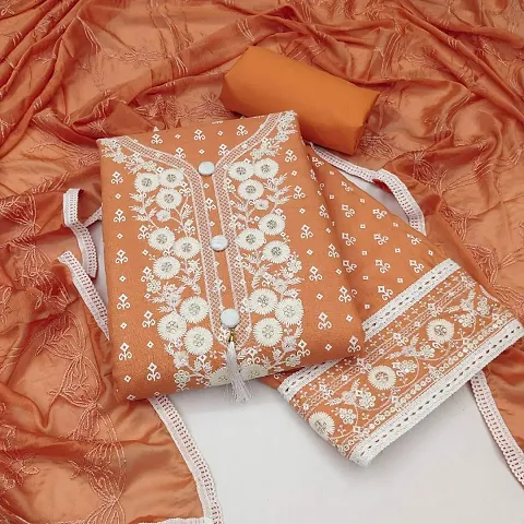 Aisha Cotton Slub Embroidered Dress Material with Dupatta
