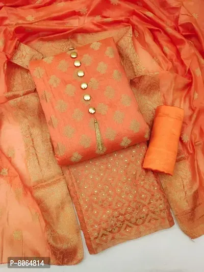 Stylish Fancy Banarasi Silk Unstitched Dress Material Top And Bottom With Dupatta Set For Women