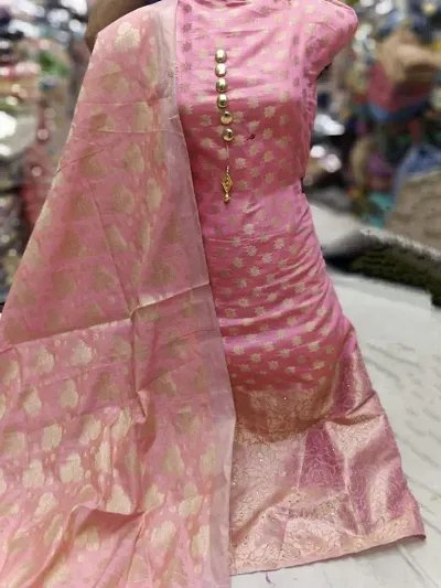 Alluring Banarasi Cotton Jacquard Dress Material With Dupatta