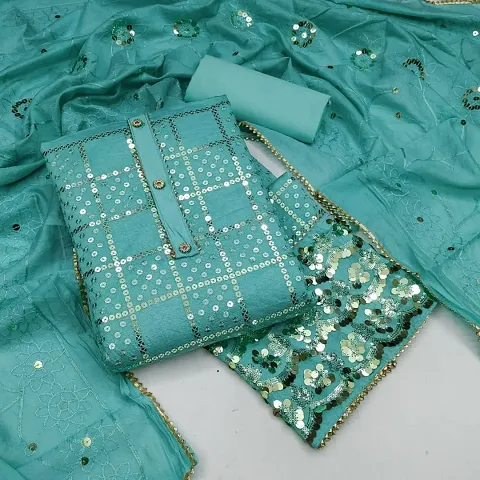 Beautiful Chanderi Silk Embroidered Dress Material with Dupatta
