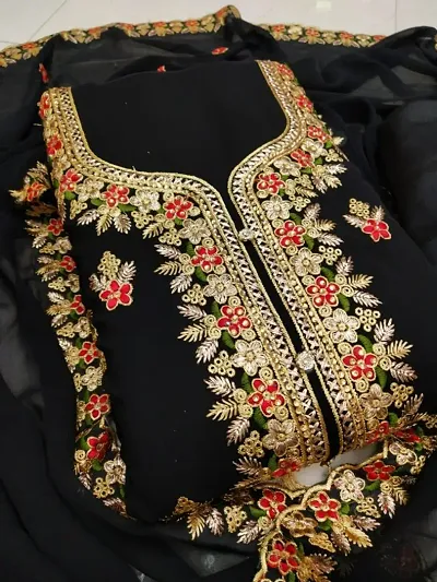 Beautiful Faux Georgette Embroidered Dress Material with Dupatta