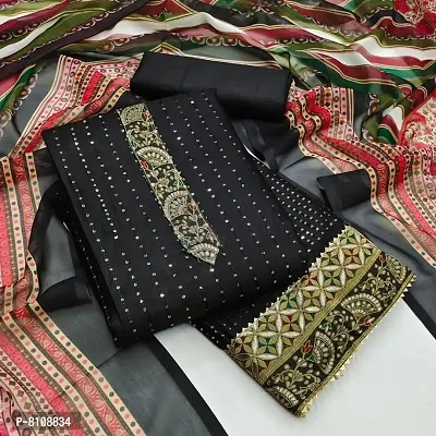 Beautiful Cotton Embroidered Unstitched Dress Material With Dupatta For Women