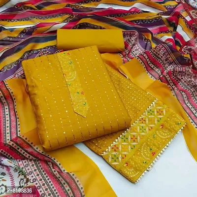 Beautiful Cotton Embroidered Unstitched Dress Material With Dupatta For Women
