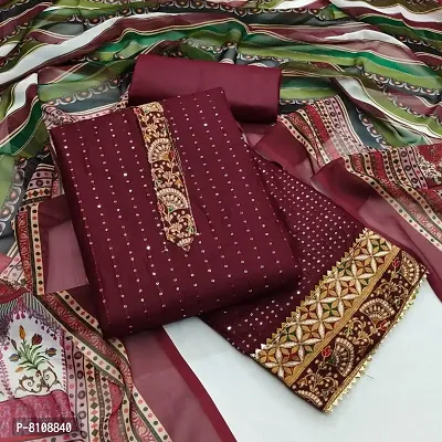 Beautiful Cotton Embroidered Unstitched Dress Material With Dupatta For Women-thumb0