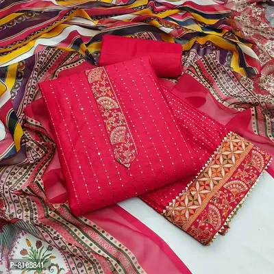 Beautiful Cotton Embroidered Unstitched Dress Material With Dupatta For Women