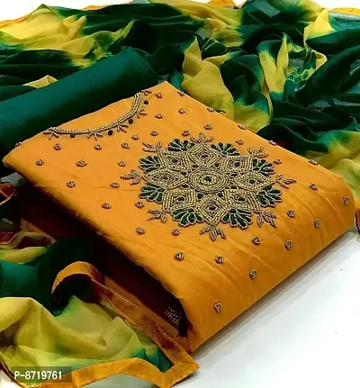 Elegant Chanderi Silk Handwork Dress Material With Dupatta Set For Women