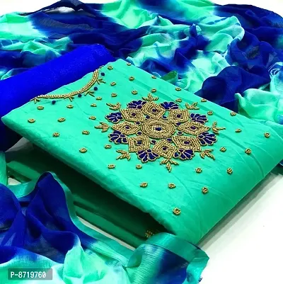 Elegant Chanderi Silk Handwork Dress Material With Dupatta Set For Women-thumb0