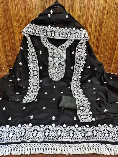 Fancy Chanderi Silk Unstitched Dress Material with Dupatta