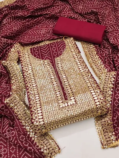 Stylish Chanderi Silk Embroidered Unstitched Suit