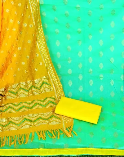 Stylish Banarasi Silk Printed Dress Material with Dupatta