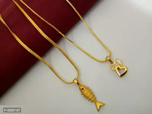 Shimmering Golden Alloy Chain with Pendant For Women Pack of 2