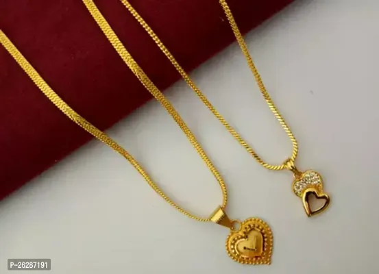 Shimmering Golden Alloy Chain with Pendant For Women Pack of 2