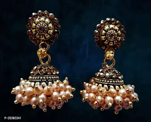 Twinkling Copper Brass Beads Jhumkas Earrings For Women-thumb0
