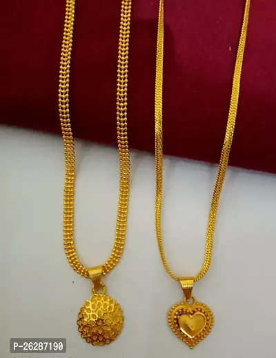 Shimmering Golden Alloy Chain with Pendant For Women Pack of 2