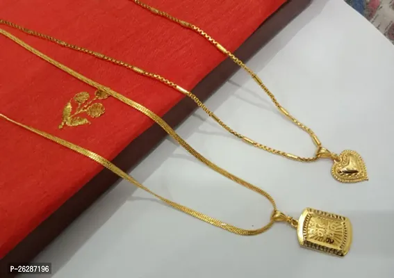 Shimmering Golden Alloy Chain with Pendant For Women Pack of 2