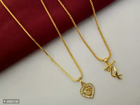 Shimmering Golden Alloy Chain with Pendant For Women Pack of 2