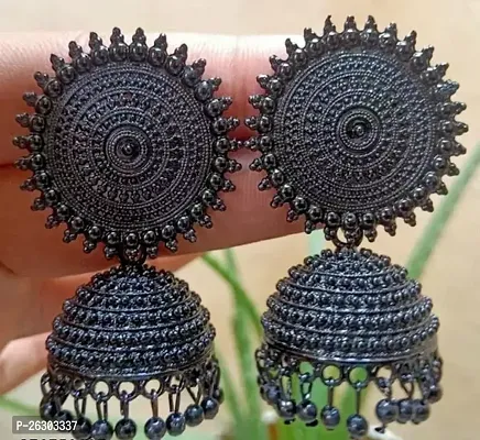Twinkling Black Brass Beads Jhumkas Earrings For Women-thumb0
