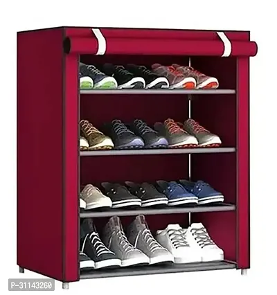 Multipurposer Maroon 4 Layers Shoe Rack With Cover-thumb0