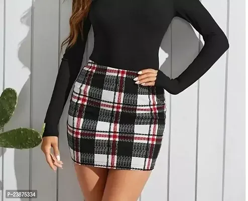 Elegant Polyester Checked Skirts For Women-thumb0