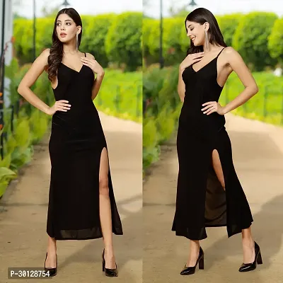 Stylish Black Cotton Blend Solid Dresses For Women-thumb0