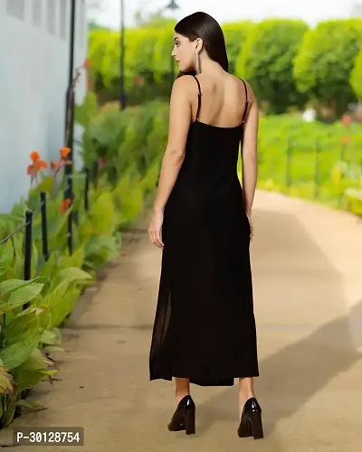 Stylish Black Cotton Blend Solid Dresses For Women-thumb2