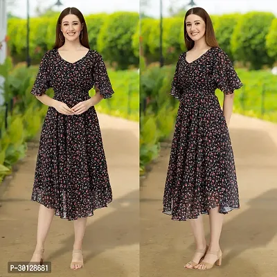 Stylish Black Georgette Printed Dresses For Women-thumb0