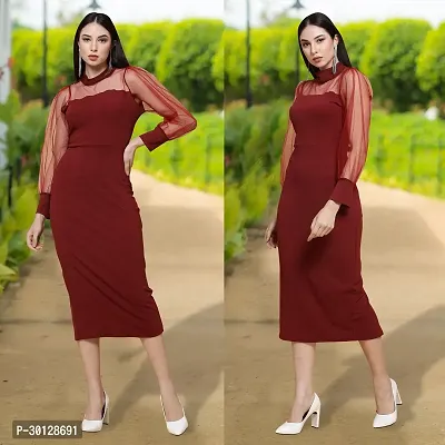 Stylish Maroon Cotton Blend Solid Dresses For Women