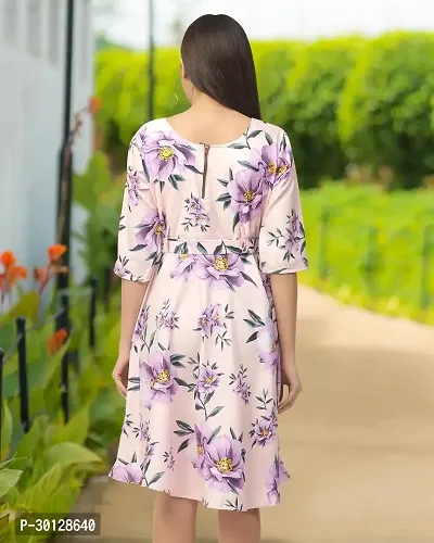 Stylish Pink Crepe Printed Dresses For Women-thumb2