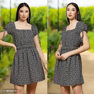 Stylish Black Crepe Printed Dresses For Women-thumb0