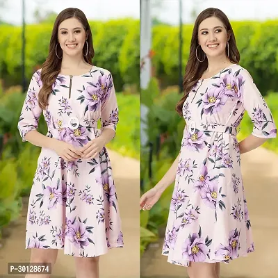 Stylish Pink Crepe Printed Dresses For Women-thumb0